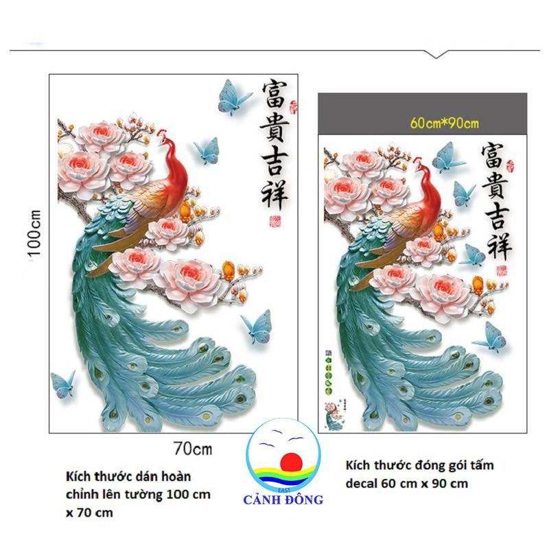 DECAL DÁN TƯỜNG TRANH CÔNG PHONG THỦY VÀ BÌNH HOA LAN