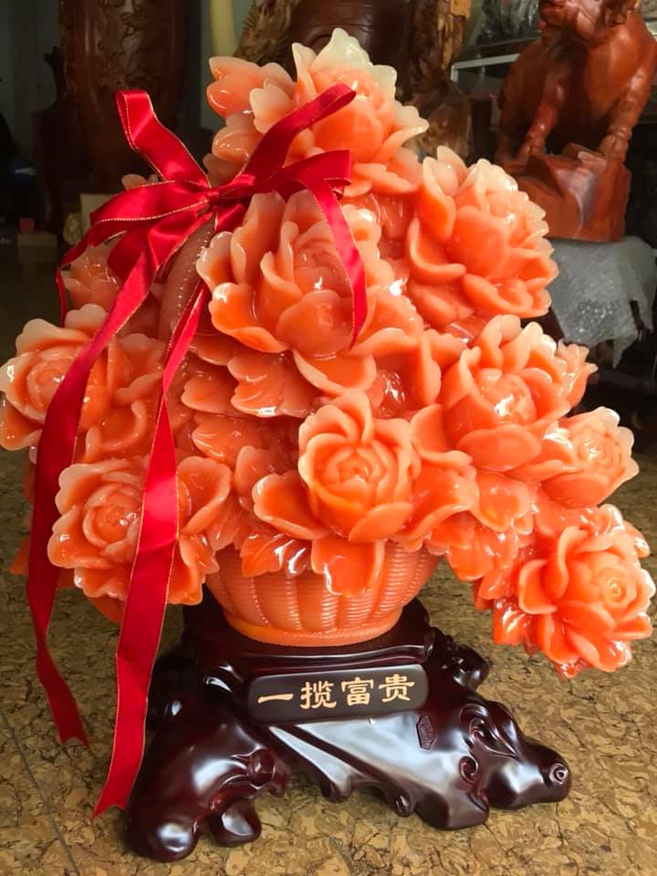 BÌNH HOA PHÚ QUÝ ĐỎ CAM DÂY ĐỎ TO HOÀNH TRÁNG SIZE CAO 55CM ĐK 48CM SÂU 31CM BIỂU TƯỢNG GIÀU SANG PHÚ QUÝ MỆNH HỎA THỔ