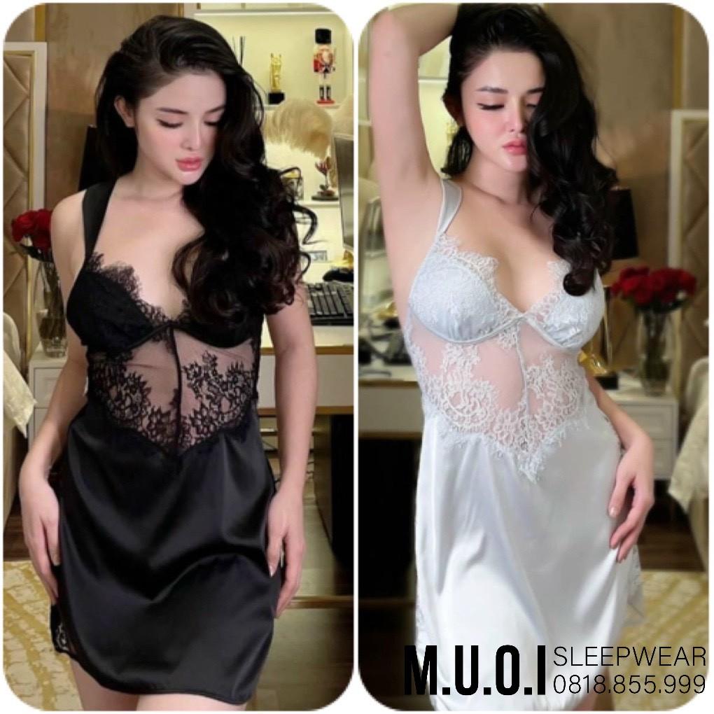 Váy ngủ sexy Quảng Châu - Sx 142 - Váy ngủ lụa phối ren ngực cao cấp QCCC có sẵn( có video+ảnh thật)