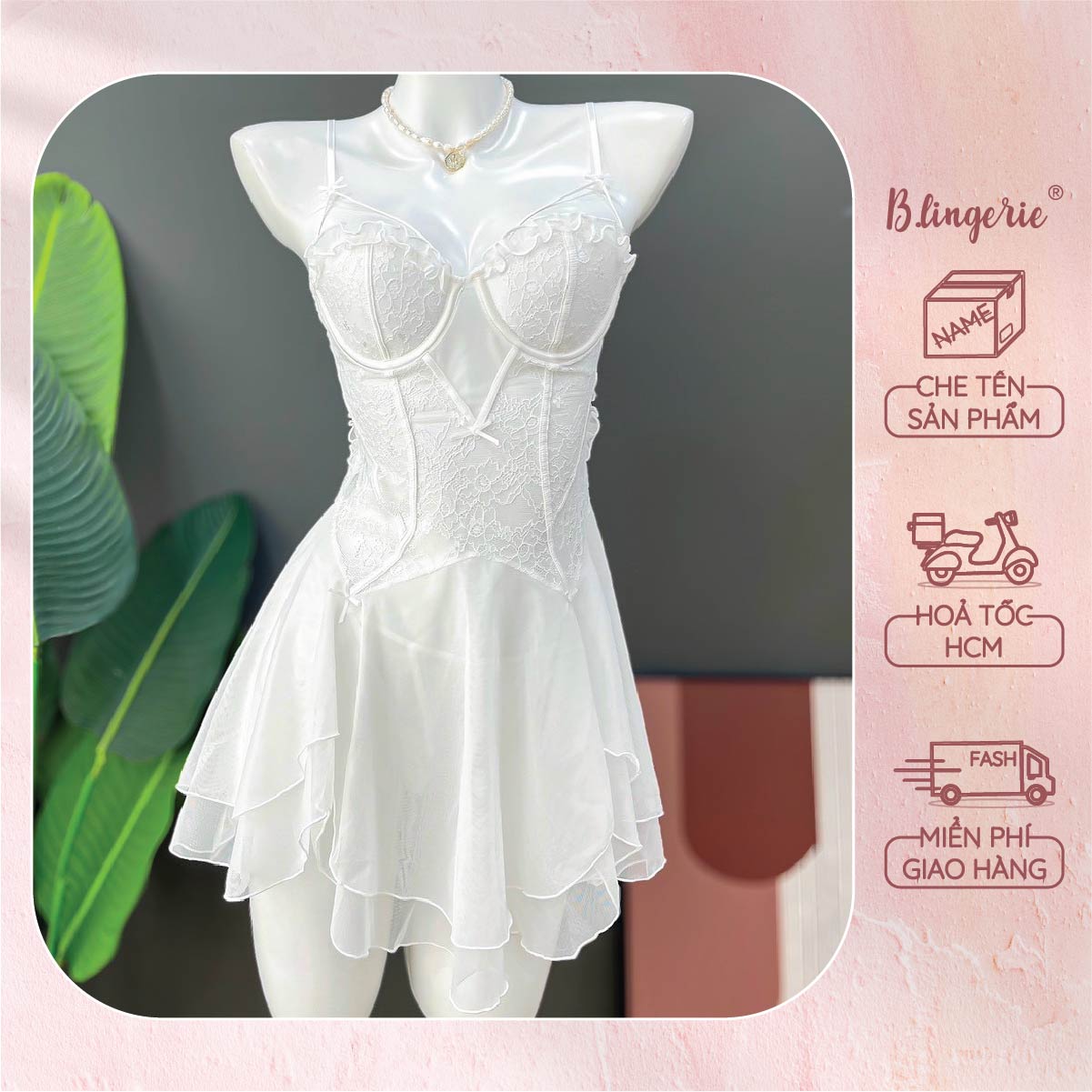 Váy Ngủ Ren Ngắn (Không kèm áo choàng) - B.Lingerie