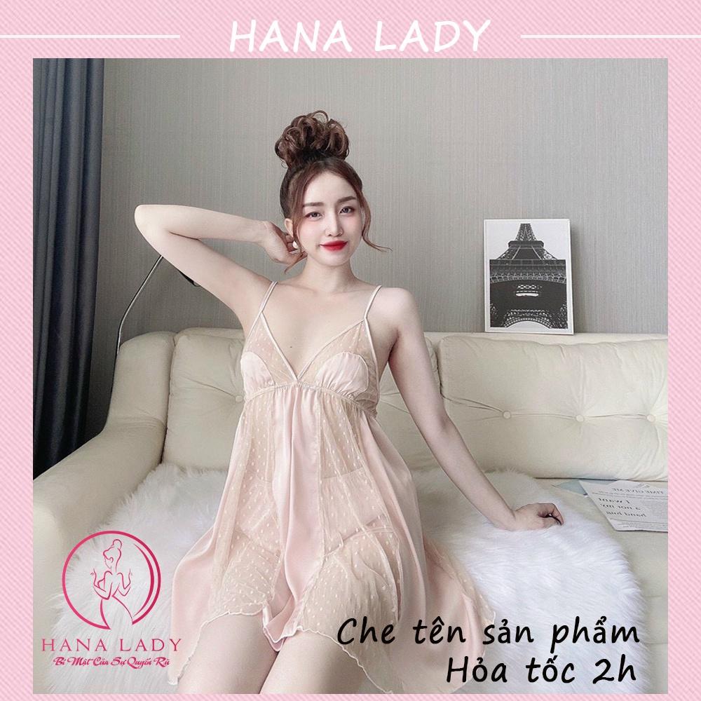 Váy ngủ sexy, đầm ngủ lụa phối ren chấm bi cao cấp còn quần quyến rũ gợi cảm VN466