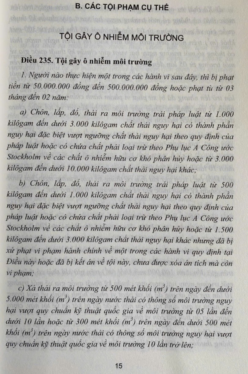 Bình luận Bộ luật hình sự năm 2015- Phần thứ hai Các tội phạm (Chương XIX- Các tội phạm về môi trường)