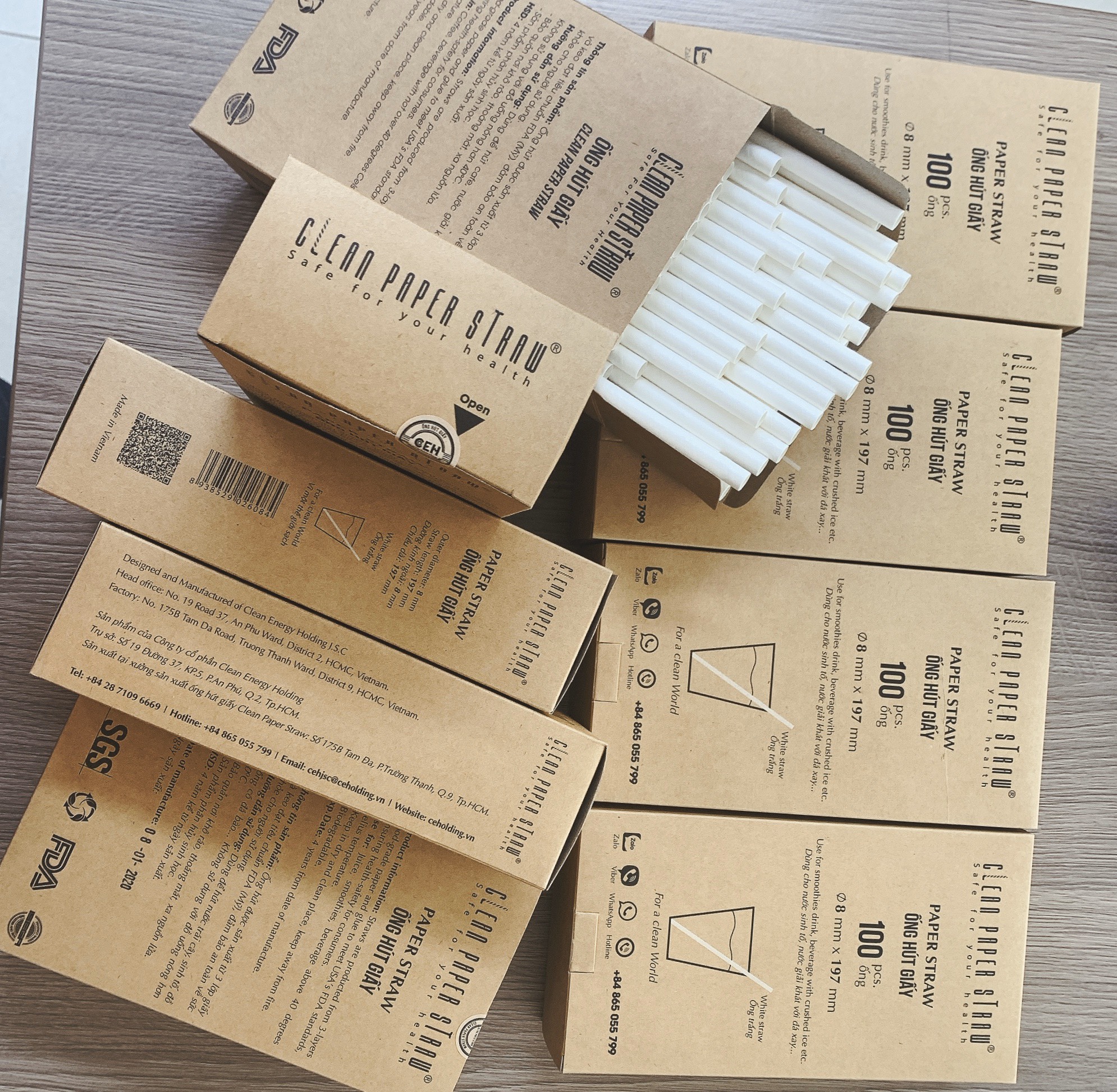 Thùng 24 hộp ống hút giấy 8mm x 197mm màu trắng