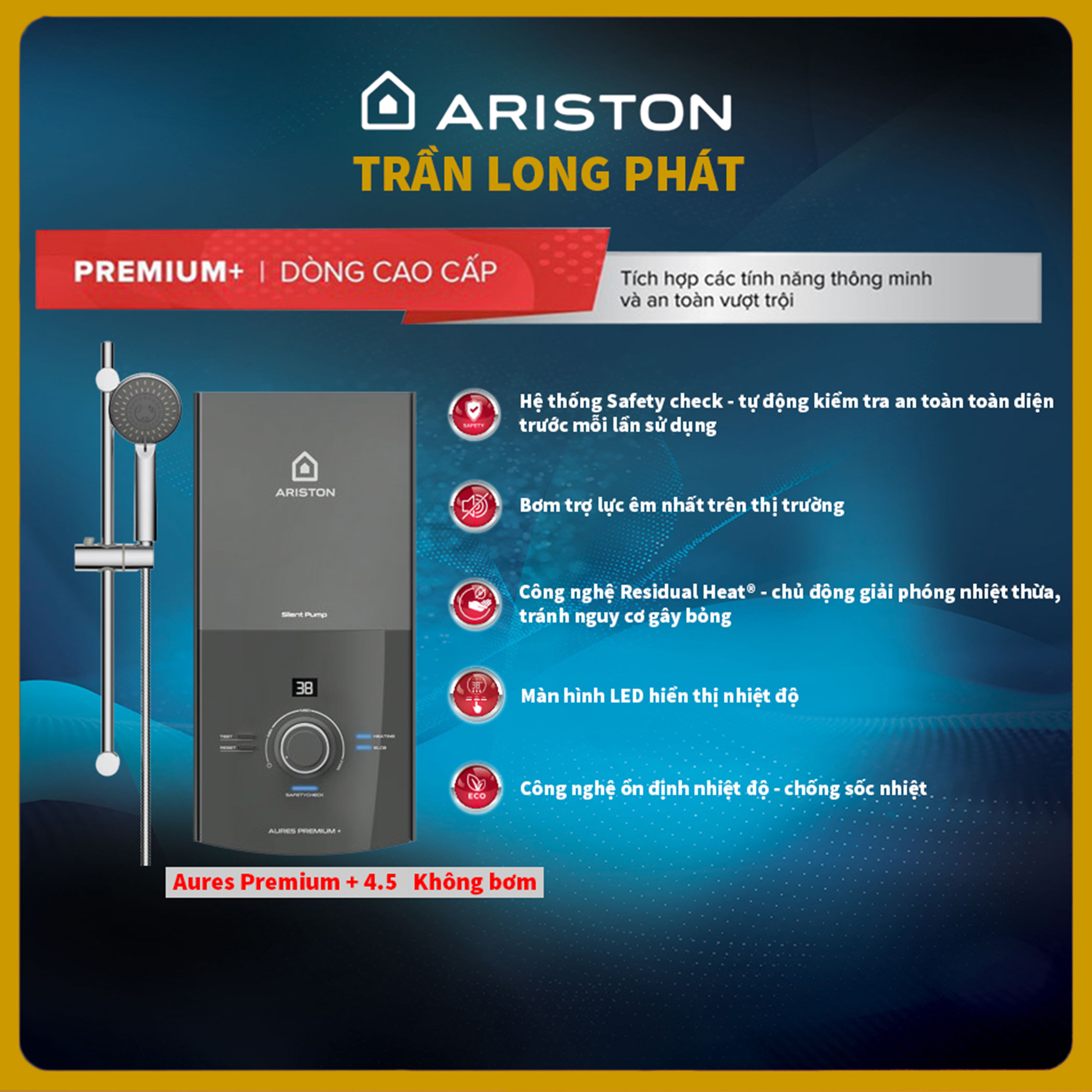 Máy nước nóng trực tiếp Ariston AURES PREMIUM + 4.5 - Hàng chính hãng