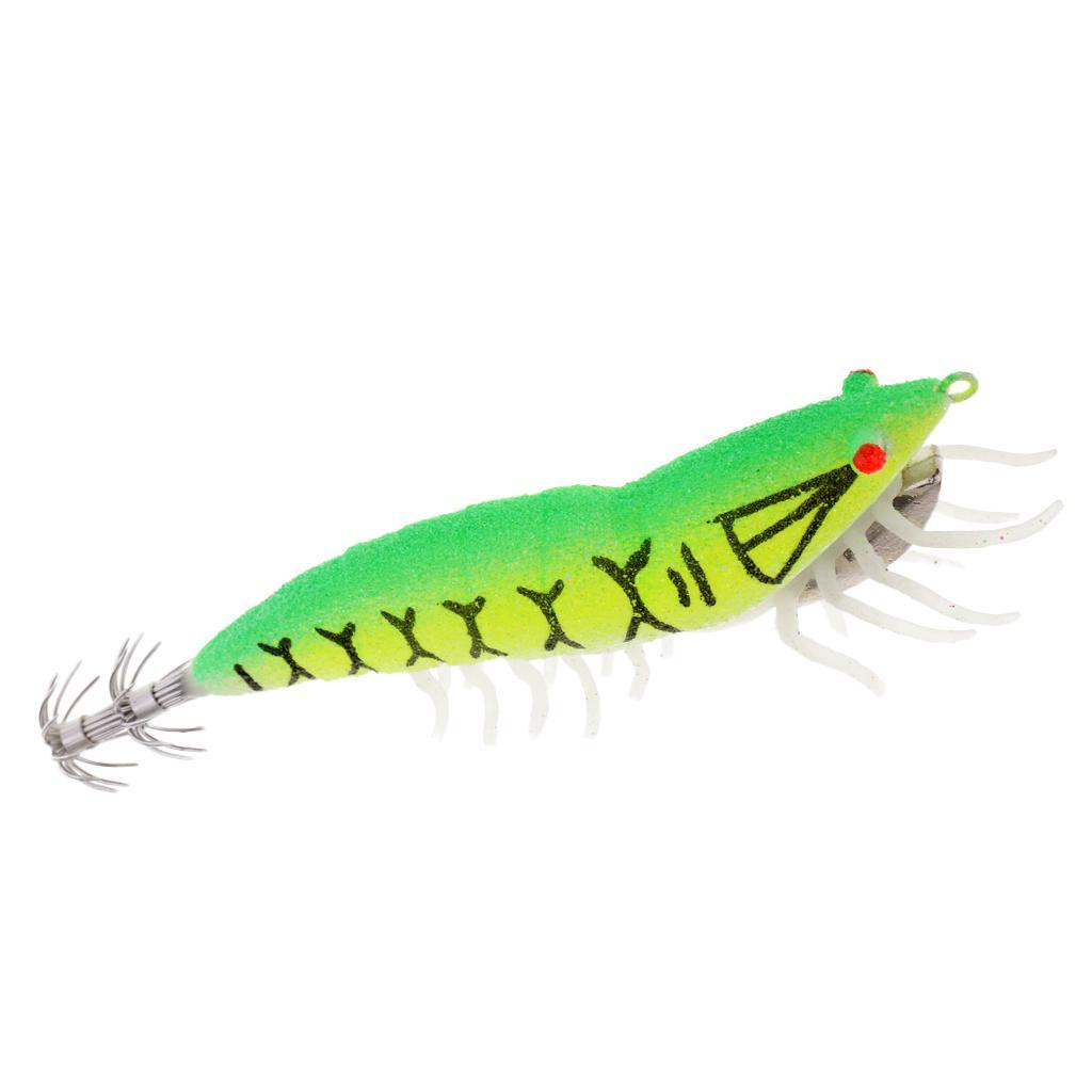 2pcs Glow In Dark Squid Lure Hooks Shrimp Fishing Lures W/ Luminous Soft Leg