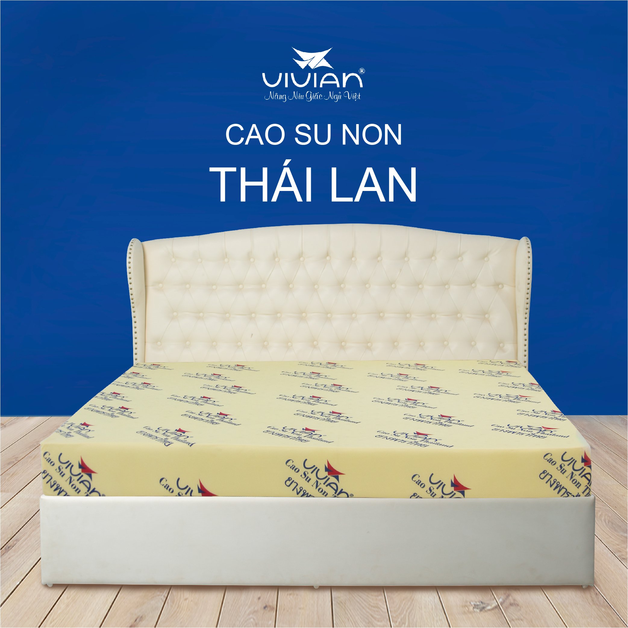 Nệm Cao Su Non THAILAND Vivian (2.0mx15cm) - Màu Vàng Nhạt - Vải Thun Lạnh - Có Dây Kéo