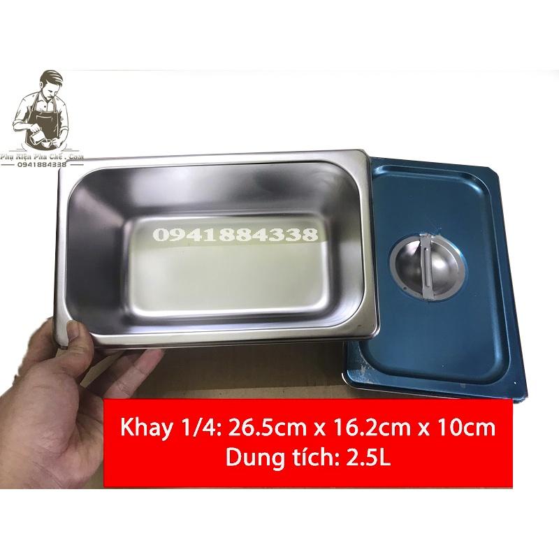 Khay Inox Đựng Topping 1/4, Khay Đựng Thạch(Có Nắp)