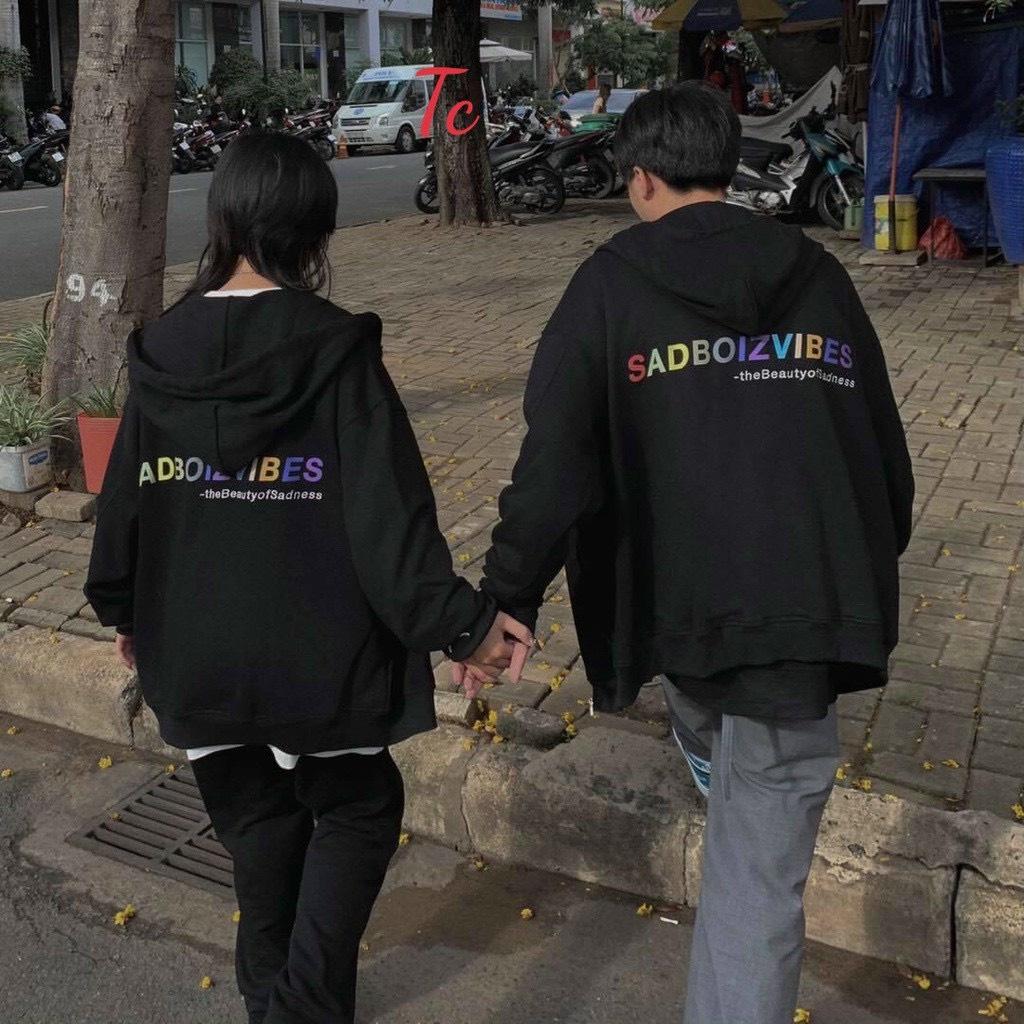 Áo Hoodie Zip Nỉ Bông Sadboizvibes Nón 2 Lớp Unisex Freesize Nam Nữ
