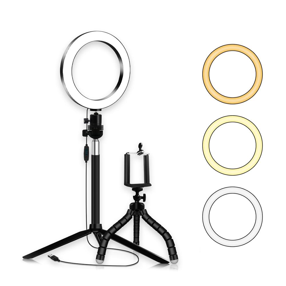 Đèn  LED Ring Light 3 màu 3500-6500K Nhiệt độ 10 mức Có thể điều chỉnh độ sáng với giá đỡ điện thoại ba chân cho Live Sream 20cm / 8 inch