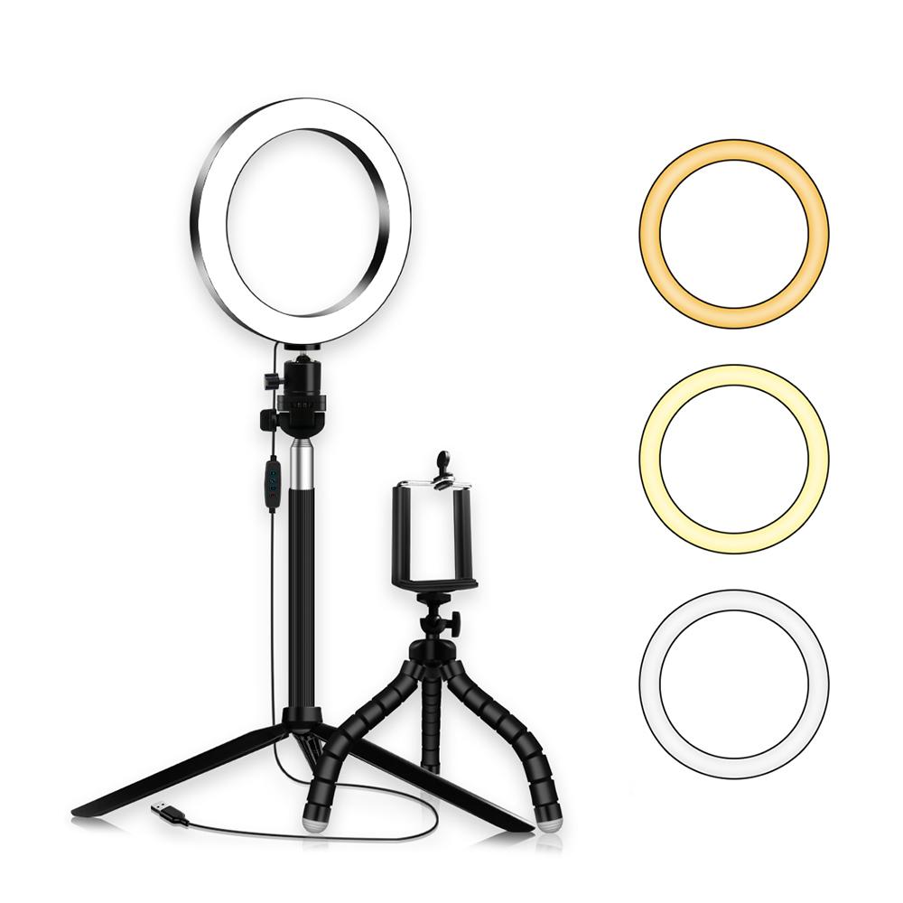 Đèn LED Ring Light 3 màu 3500-6500K Nhiệt độ 10 mức Có thể điều chỉnh độ sáng với giá đỡ điện thoại ba chân cho Live Sream 20cm / 8 inch