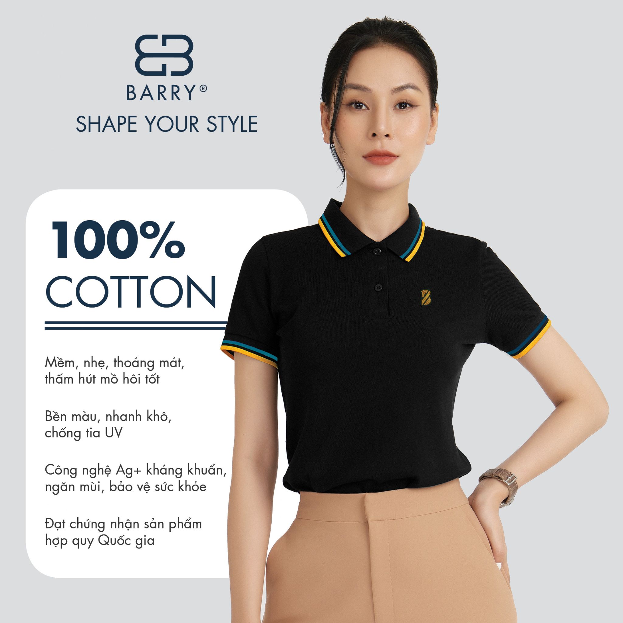 Áo Polo Nữ Vải Cotton Cá Sấu Gai Cao Cấp BARRY SS22 - PG124