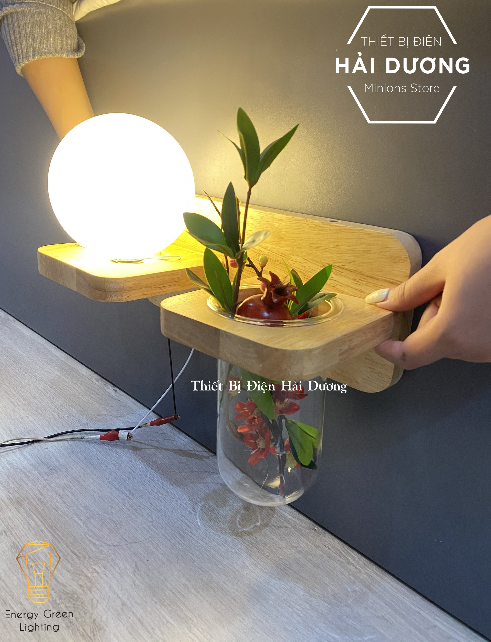 Đèn Tường Kệ Gỗ Chao Thủy Tinh Hiện Đại DT-3019 - Trang Trí Căn Phòng - Đã Bao Gồm Bóng LED 3W - Có Video