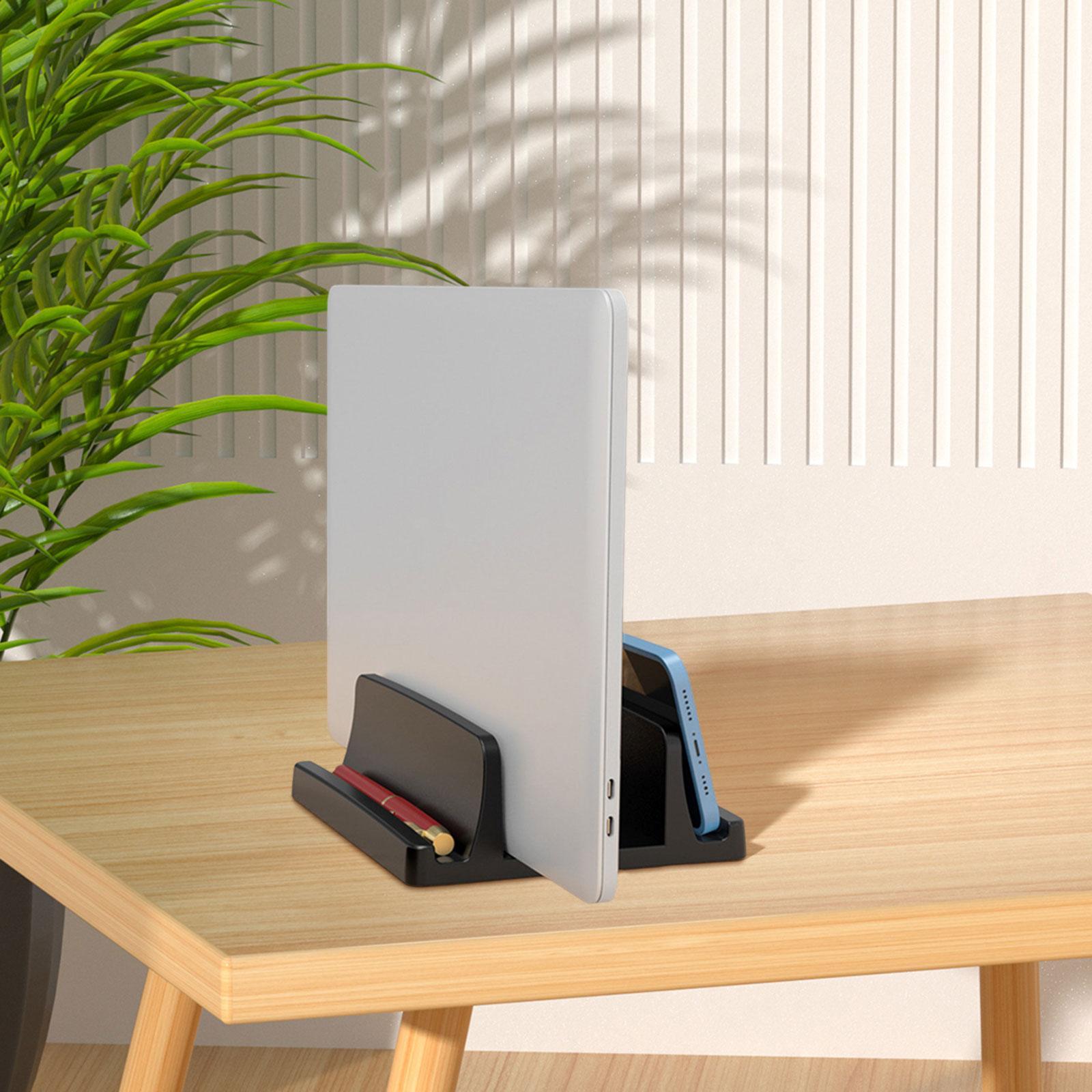 Vertical Laptop Stand Holder Dual Slots Design Durable Mobile Phone Stand for Home