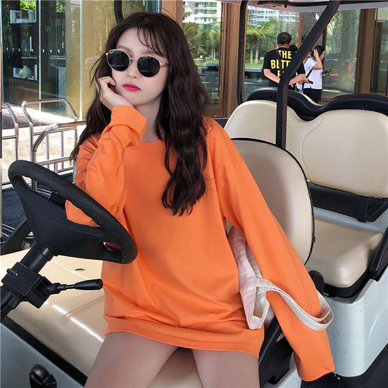 Áo thun tay dài cổ tròn thiết kế dáng rộng thoải mái