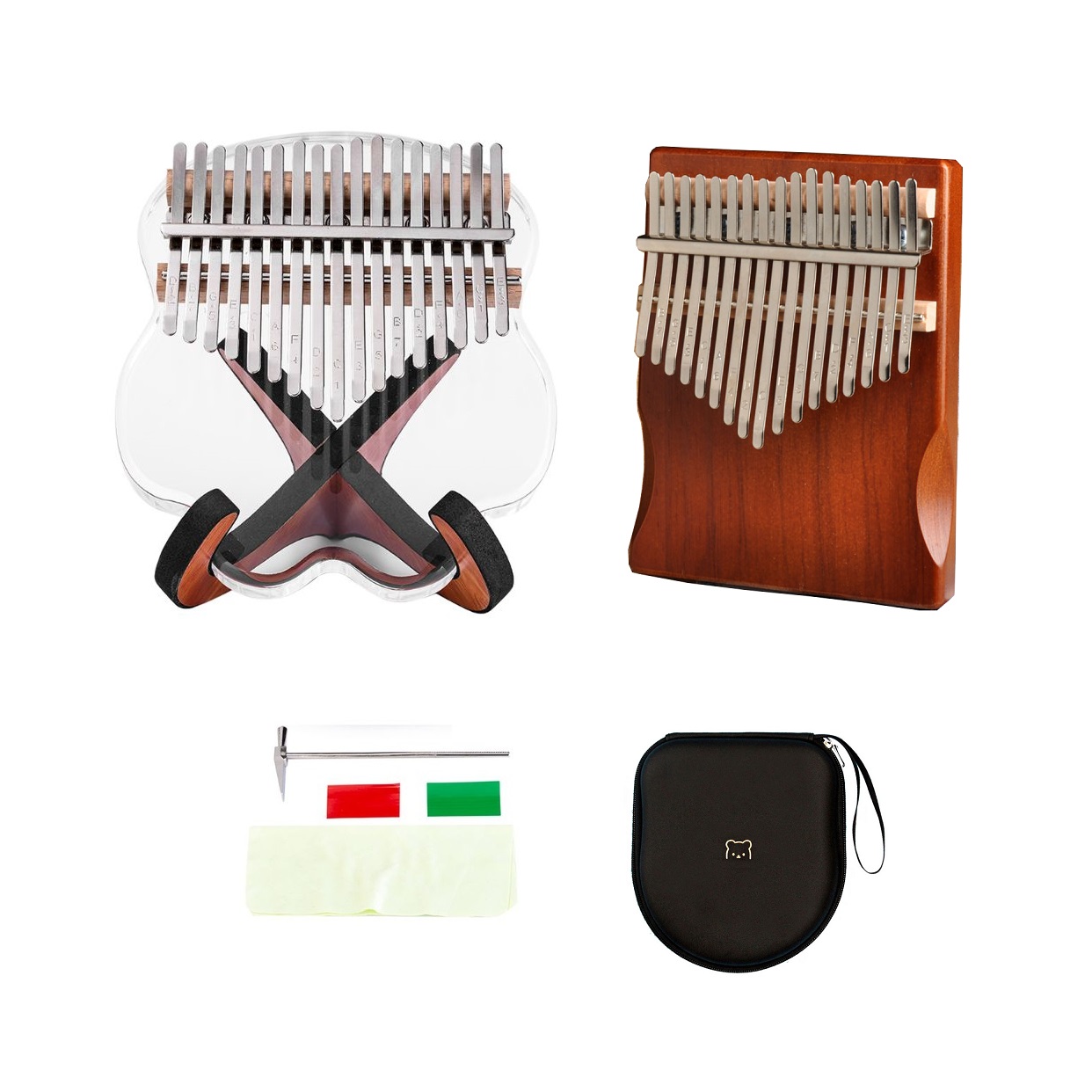 Đàn kalimba 17 phím pha lê nguyên khối IME-08512 đầy đủ phụ kiện túi chống sốc, búa chỉnh âm, stick dán màu, khăn lau. Tặng Đàn Kalimba 17 phím gỗ nguyên khối Mahagony PJLIM72