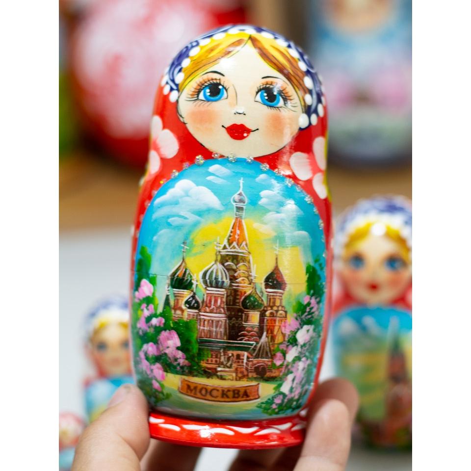 BỘ BÚP BÊ NGA MATRYOSHKA 5 LỚP 15CM VÀ 18CM HOA VĂN "PHONG CẢNH MATXCOVA" CỰC ĐẸP VÀ SANG TRỌNG, ĐỘC ĐÁO
