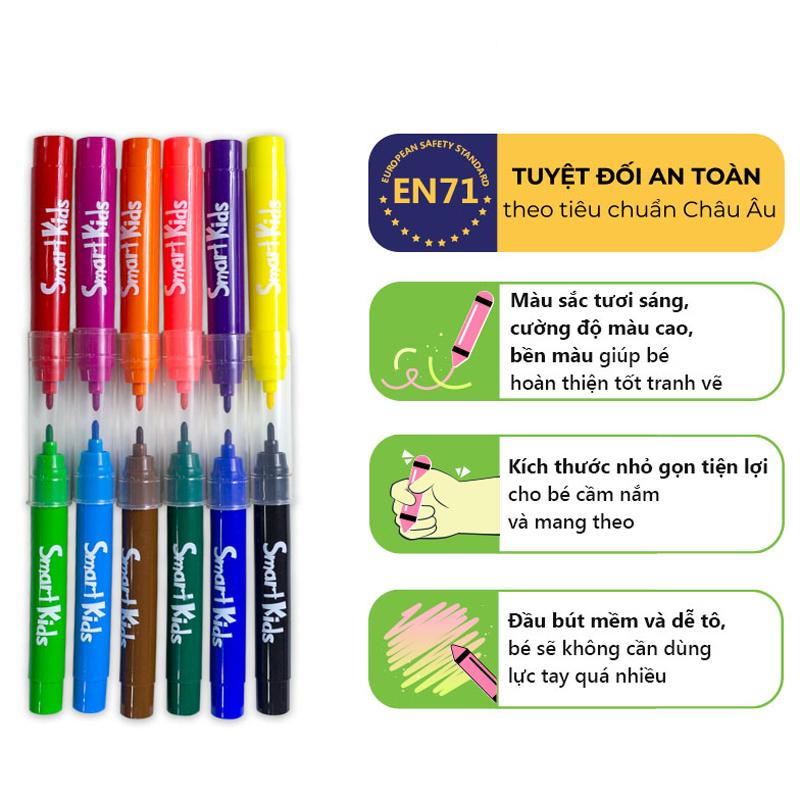 Vỉ 12 Bút Lông Màu Rửa Được - Smart Kids WM07