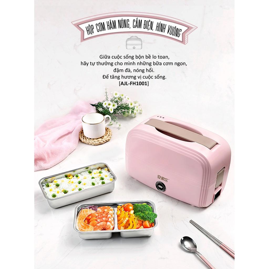 Hộp cơm loại 1 NẤU CHÍN, HÂM NÓNG, KÈM HÚT CHÂN KHÔNG 2 TẦNG 3 NGĂN màu hồng