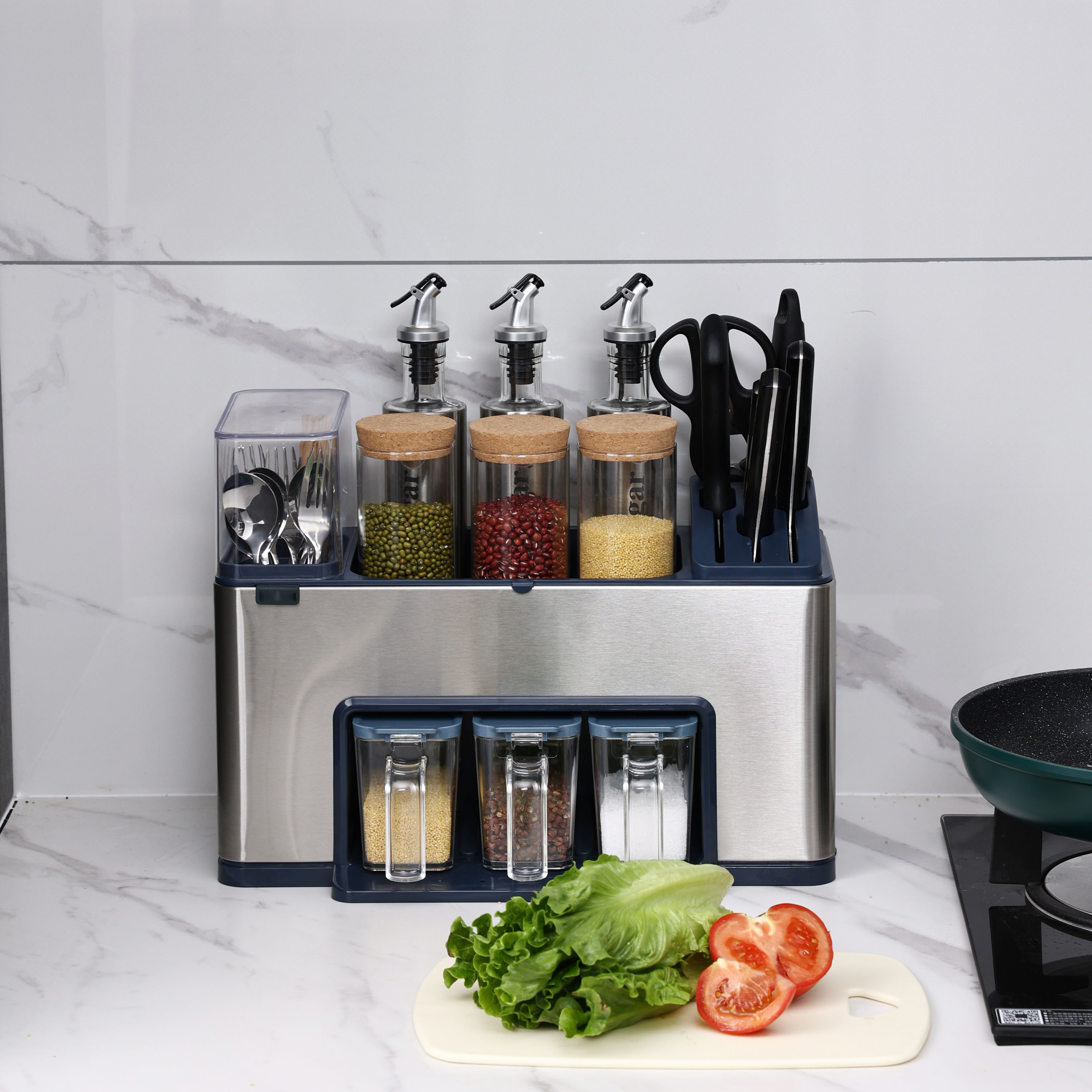 Kệ để gia vị GEV-H02 có khay cắm dao,đũa bằng inox 304 thiết kế hiện đại theo phong cách Châu Âu