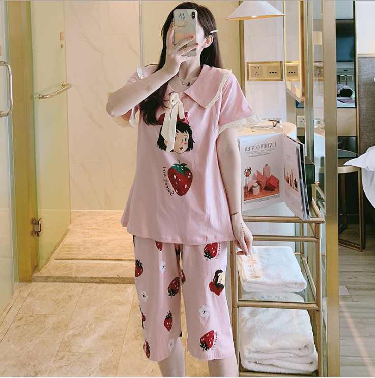 Đồ Bộ Pijama bầu và sau sinh Azuno BN0231 Chất Liệu Cotton Áo Ngắn Quần Lửng Mặc Nhà Mùa Hè