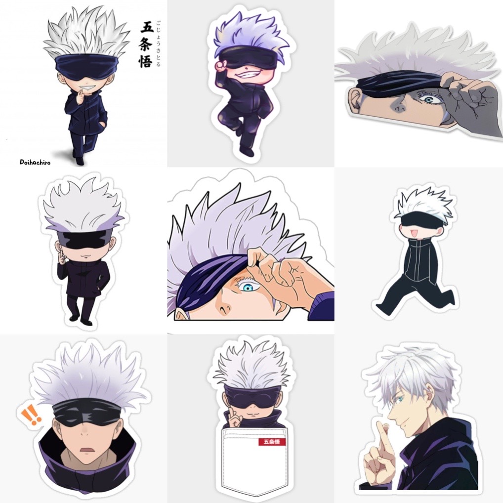 Sticker JuJutsu Kaisen Gojou Satoru Tapestry 30-60 cái ép lụa khác nhau/Hình dán Gojou Satoru