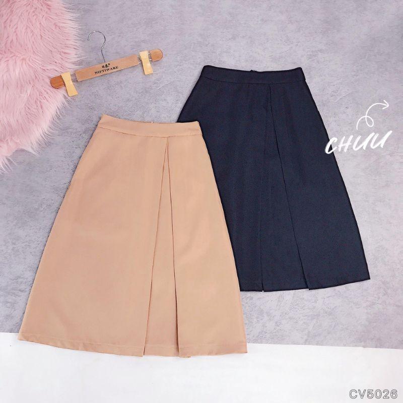 Chân Váy A dáng dài công sở ly bung phía trước 60cm