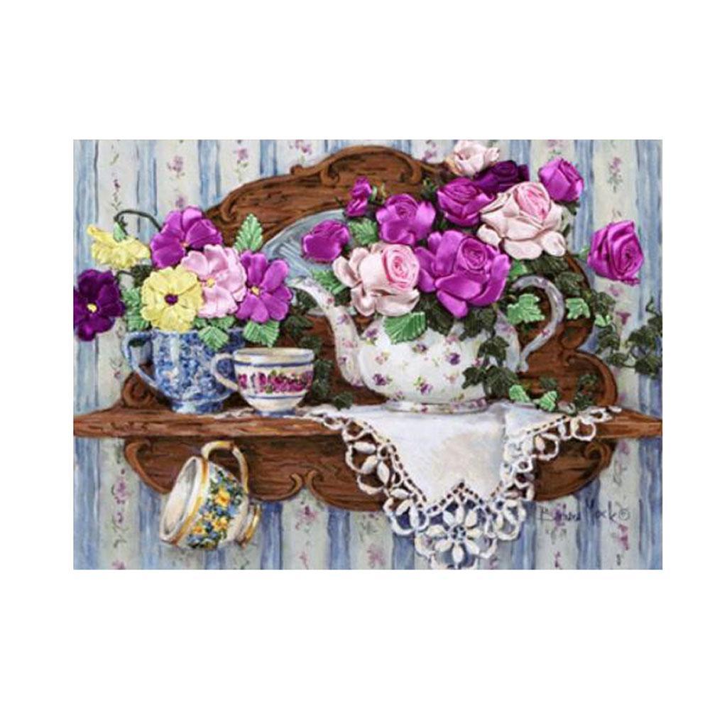 1x Ribbon Embroidery Cross Stitch Kits Handmade Flowers Decor