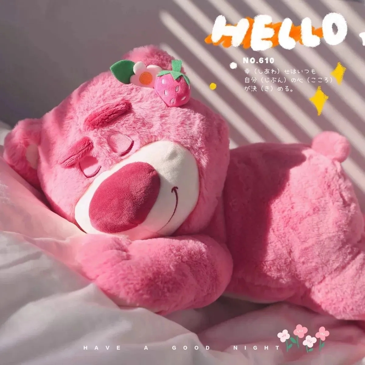 Gấu Bông Lotso Huggin Bear Lông Xù Tai Dâu Nằm