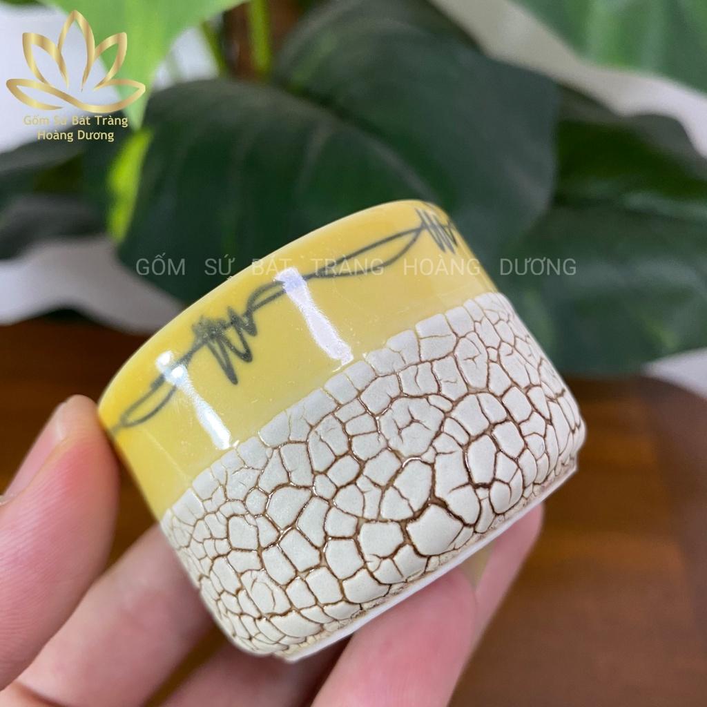 Bộ ẤM CHÉN TRÀ men rạn Bát Tràng dáng vuông vàng kèm khay