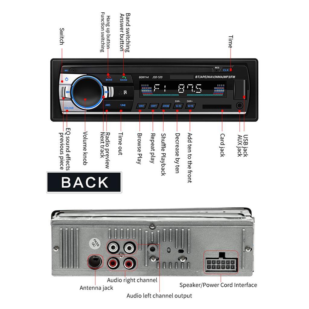 Car Bluetooth Autoradio Stereo  Aux Input Receiver  USB