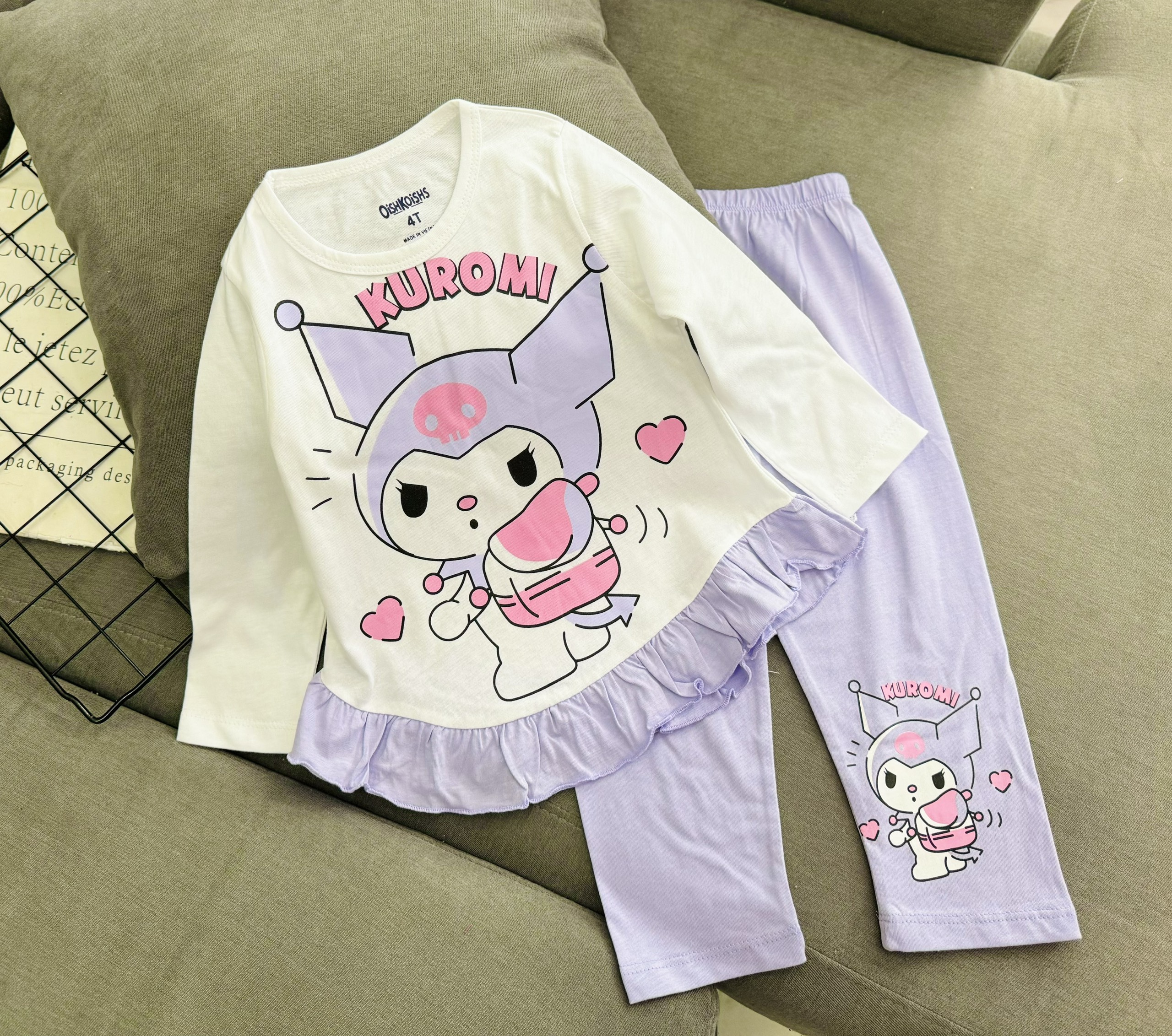 Đồ bộ bé gái, Bộ ngủ dài tay cho bé gái từ 12-35kg chất cotton hàng xuất mềm mịn mát