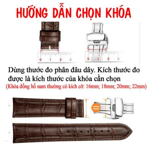 Khóa bướm đồng hồ ĐÔI có nút bấm cho dây đồng hồ da size 16mm 18mm 20mm, khóa đồng hồ có nút bấm tự bật