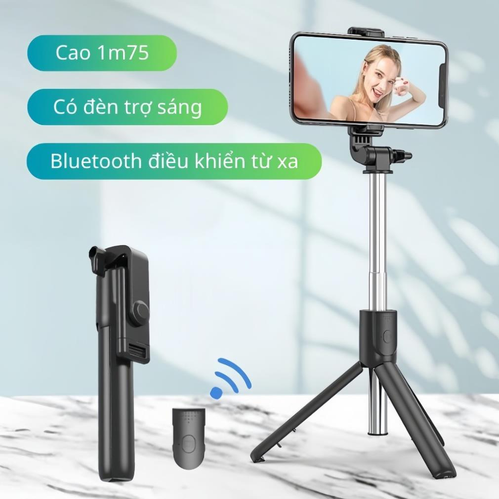 Gậy Tripod chụp ảnh tự sướng Selfie 3 chân gấp gọn 30cm, kéo dài 1M7 điều khiển từ xa có đèn Tripod chụp ảnh livestream - Hàng nhập khẩu