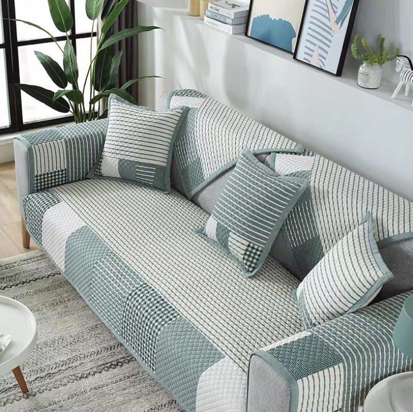 Thảm sofa - Ô vuông sọc xanh lá - TSF079