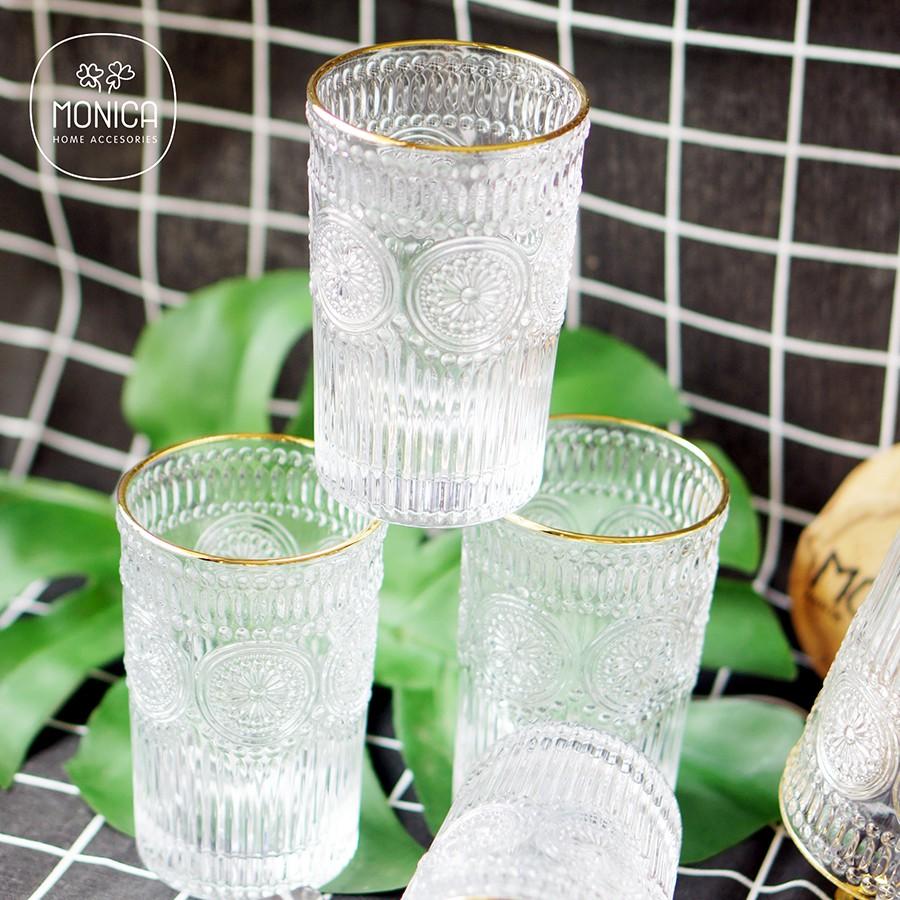 Set 6 ly thuỷ tinh viền vàng Hoa Mặt Trời - dáng cao -