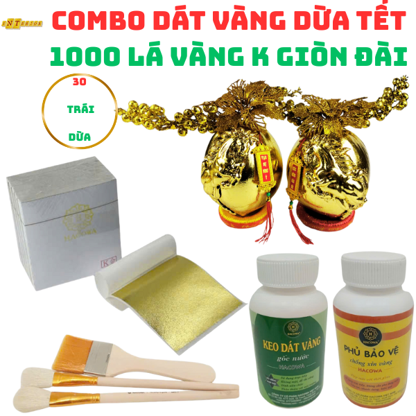 [SIÊU HOT] Combo Dát vàng 30 trái dừa chưng Tết 1000 lá K GIÒN ĐÀI đẹp nhất trong các loại lá dát vàng