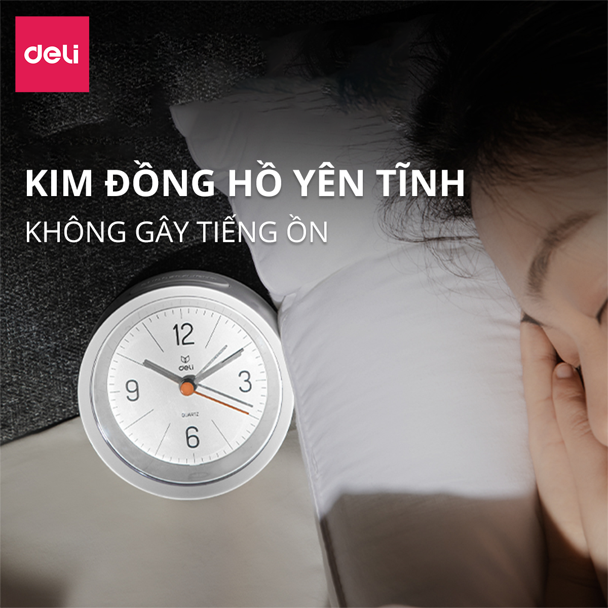 Đồng Hồ Báo Thức Để Bàn Có Đèn Đêm Deli - Thân Nhựa Kim Thiếc Cao Cấp Kiểu Dáng Tinh Tế - Có Nút Bấm Báo Lại Báo Thức