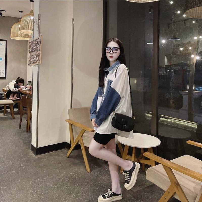 Áo Sơ Mi Dáng Suông BIGSIZE, Dài Trùm Mông Pha Tay Và Túi Bò Cá Tính Chất