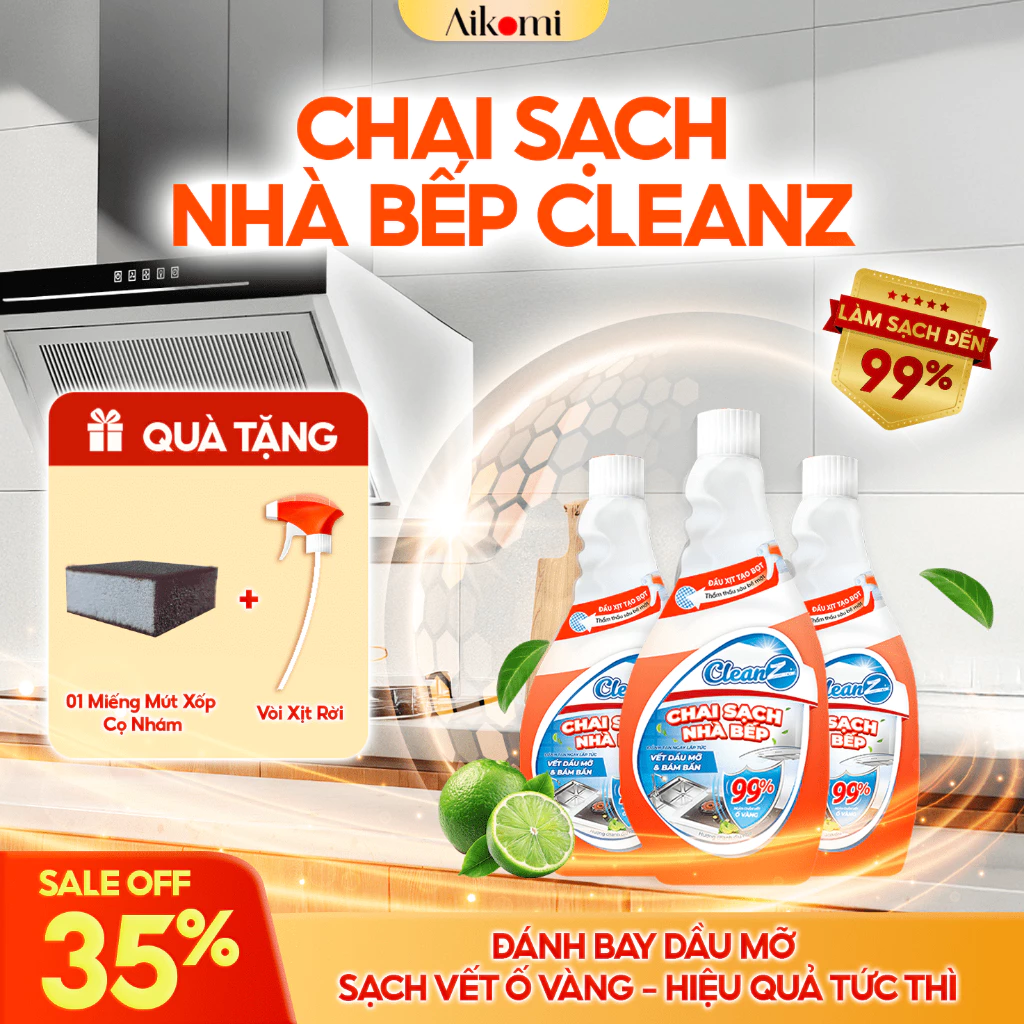 Combo 3 chai sạch đa năng Cleanz hương Chanh (không xịt bọt) + Quà tặng