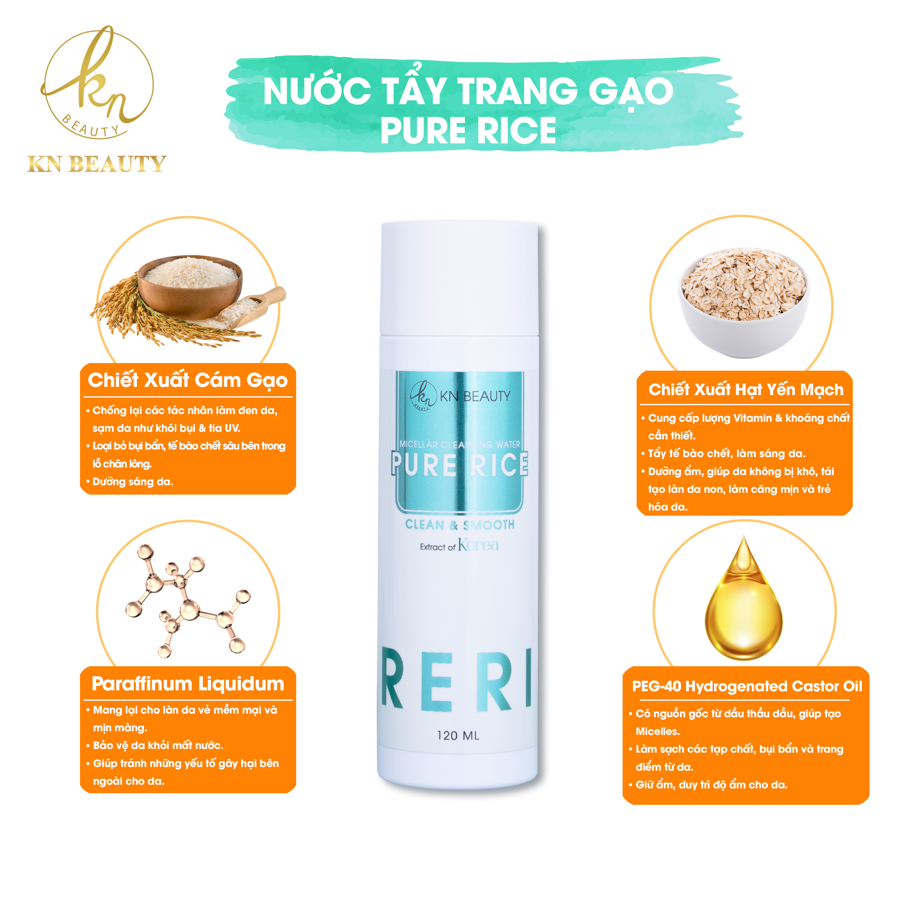 NƯỚC TẨY TRANG GẠO MICELLAR CLEANSING WATER KN BEAUTY– PURE RICE 120ML