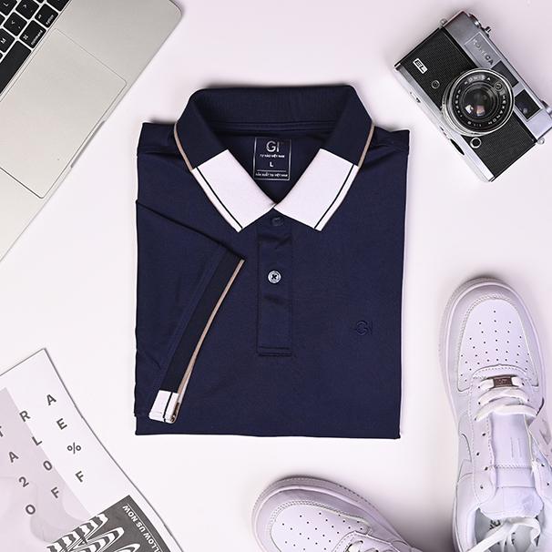 Áo polo nam cổ bẻ ngắn tay thể thao thời trang cao cấp cá sấu poly trơn xanh navy GIFASHION MPC30310