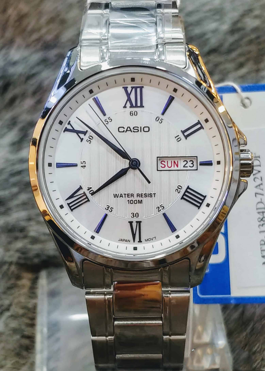 Đồng Hồ Nam Casio MTP-1384D-7A2VDF Dây Đeo Kim Loại - Mặt Số La Mã Màu Xanh