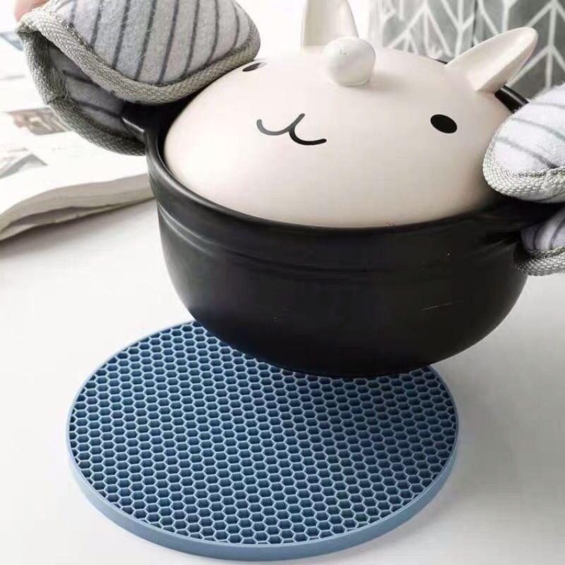Tấm lót nồi silicon Miếng lót cách nhiệt trên bàn ăn Miếng lót ly hình tròn vân tổ ong Đồ lót nồi gia dụng tiện ích LTO