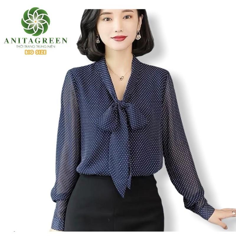 Áo chấm bi tay dài thắt nơ AG80-1120