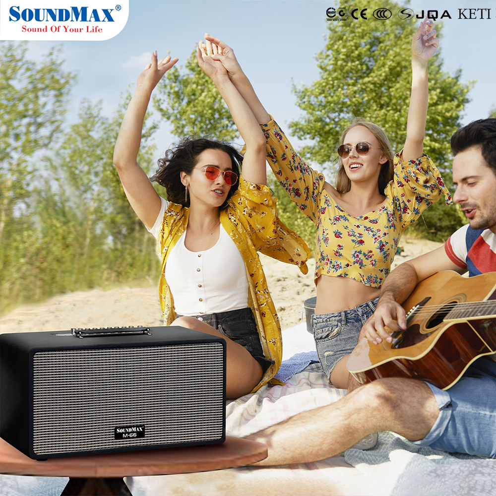 Loa karaoke xách tay SoundMax M-66 | Portable Karaoke Speaker SoundMax M66 | 3 Đường Tiếng, Bass 6.5 Inch, công suất thực 100W | Bluetooth, USB, HDMI, Optical, TRS, USB, Ngõ Vào Guitar | Pin 12000mAh, Thời Gian Sử Dụng 6 Giờ - Hàng Chính Hãng