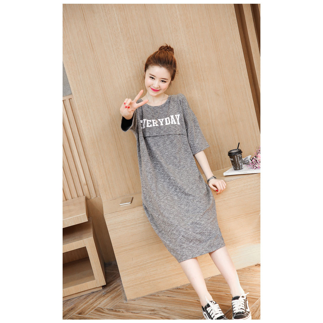  Đầm bầu cotton xẻ vai DR2077