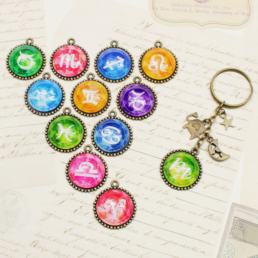 Móc khóa 12 cung hoàng đạo Zodiac màu sắc tươi sáng siêu đẹp 06646-MK0027