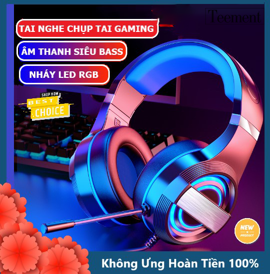 Tai Nghe Chụp Tai Máy Tính Teement TM01 Gaming MC Q9 Có Đèn Led Đổi Màu, Mic Đàm Thoại, Headphone Chơi Game Trên Laptop, Pc - Hàng Chính Hãng