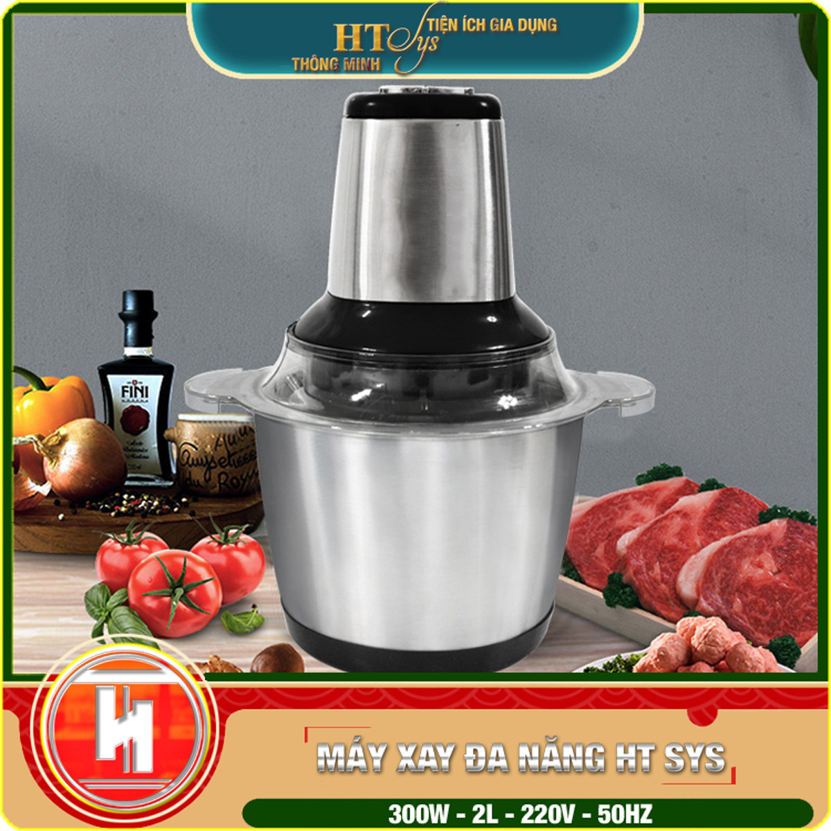 Máy xay đa năng HT SYS - ZHU0QIAO -300W - Máy Xay Hành, Tỏi, Rau Củ ,Thịt Dung Tích 2L - 4 Lưỡi dao - Cối inox 304 - Hàng Nhập Khẩu
