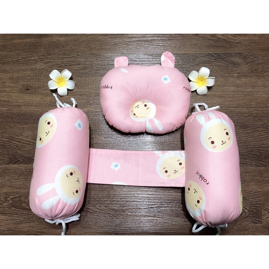 Một Bộ gối nằm và gối chặn bông giành cho bé trai, bé gái sơ sinh , vãi mềm, thoáng mát, phù hợp với làn da nhạy cảm của bé, Họa tiết hoạt hình ngộ nghĩnh, màu sắc tươi sáng